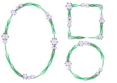 Beyaz arkaplan, vektör, illüstrasyon üzerinde izole edilmiş çiçekli güzel dekoratif çerçeveler. 