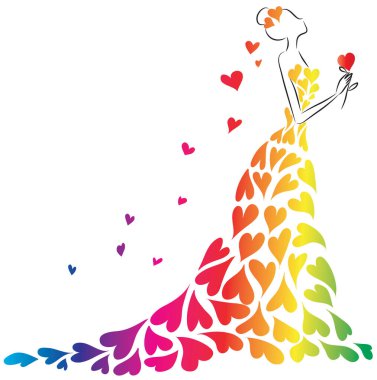 Kalbi olan güzel romantik bir gelinin vektör çizimi