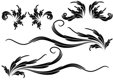 Siyah ve beyaz çiçekli elementler.