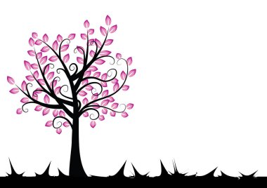 Beyaz arkaplanda çiçekli ağaç