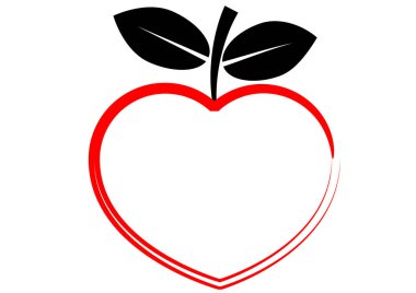 Beyaz arkaplanda kalp şeklindeki elma simgesi
