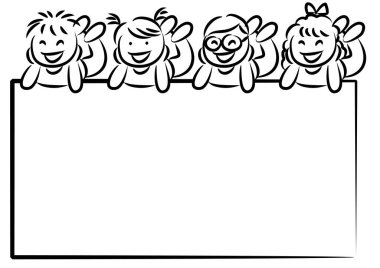 Boş beyaz kağıtlı mutlu çizgi film çocukları