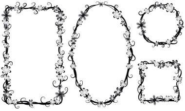 Beyaz arkaplanda izole edilmiş boş alanı olan güzel dekoratif çerçeveler, vektör illüstrasyonu 