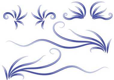 Mavi çiçekli elementler seti