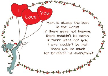 İçinde kalp ve balon olan Sevgililer Günü kartı.