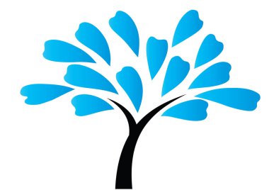 Kalp şeklinde yaprakları olan renkli düz romantik ağaç beyaz arkaplan, vektör, illüstrasyon