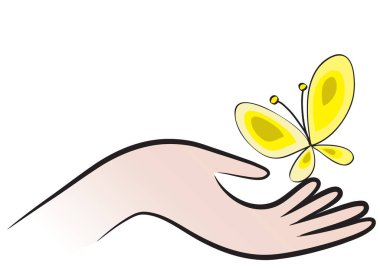 Beyaz arka planda el ele tutuşan kelebek