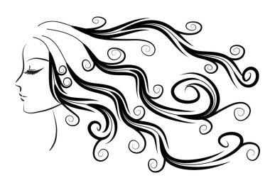 Güzel kadın yüzü, uzun saçlı.