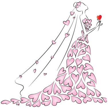 Bir kız ve pembe bir gül çizimi