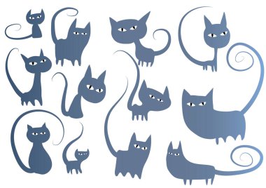 Beyaz arkaplan, vektör, illüstrasyon üzerinde izole şirin kedi düz simgeleri seti