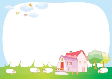 Evi olan bir çiftliğin vektör çizimi