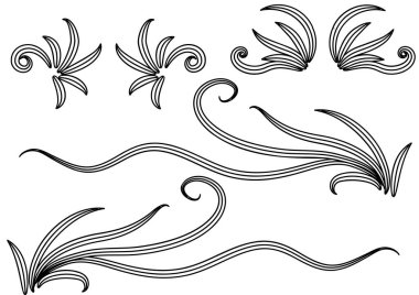 Siyah ve beyaz çiçekli elementler.