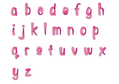 beyaz arkaplanda izole edilmiş çizgi film dekoratif alfabesi, vektör illüstrasyonu