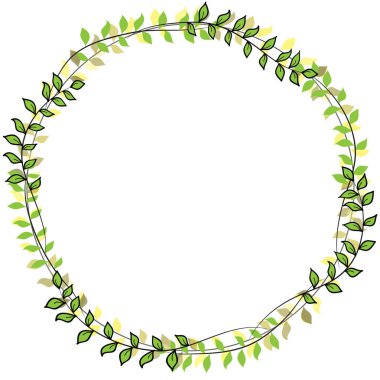 Yapraklı ve çiçekli çelenk. vektör illüstrasyonu