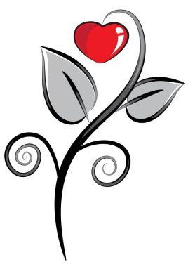  Bitkinin üzerindeki kalbin vektör illüstrasyonu    