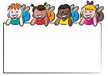 Boş afişi olan çocuklar