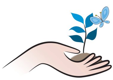 Kelebek tutan bir el, vektör çizimi