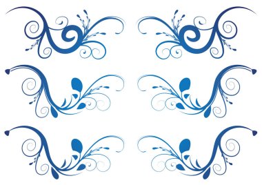 Mavi vektör çiçek elementleri kümesi