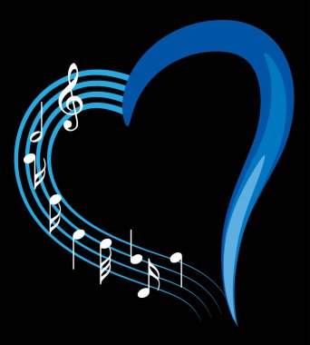 Bir müzik notası ve kalbin vektör çizimi  