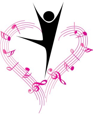 Dans eden bir adamın vektör çizimi ve müzik notaları 