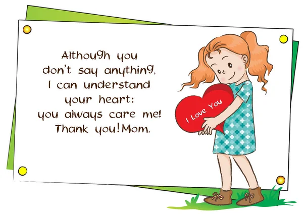 Κορίτσι Μια Κάρτα Σχήμα Καρδιάς — Διανυσματικό Αρχείο