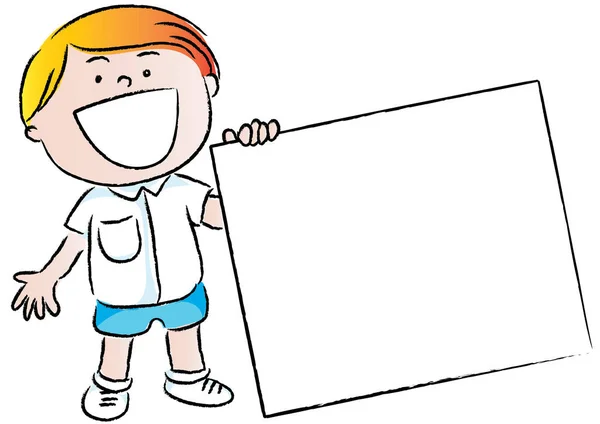 Illustration Boy Holding Blank Banner — Stock Vector