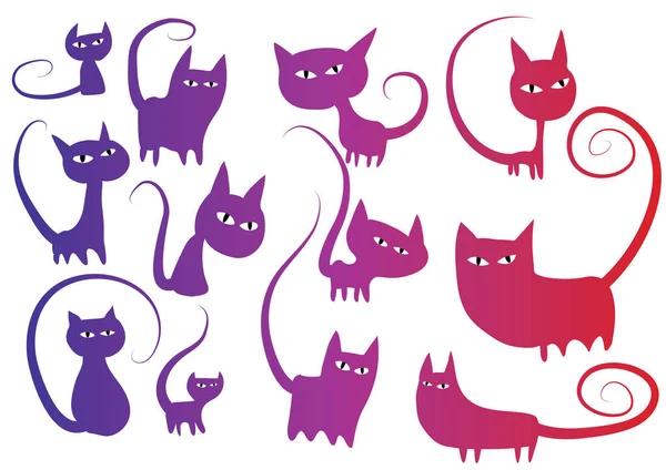 Beyaz arkaplan, vektör, illüstrasyon üzerinde izole şirin kedi düz simgeleri seti