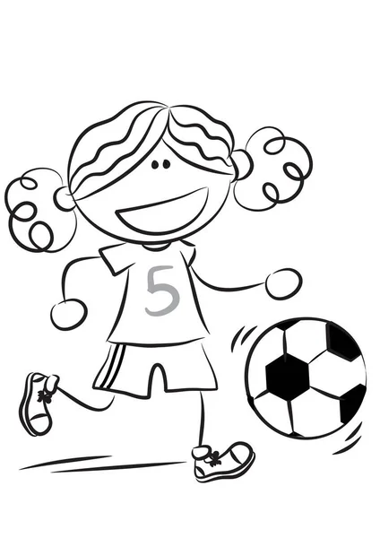 Fille Jouer Football Ballon Dessin Animé Illustration — Image vectorielle