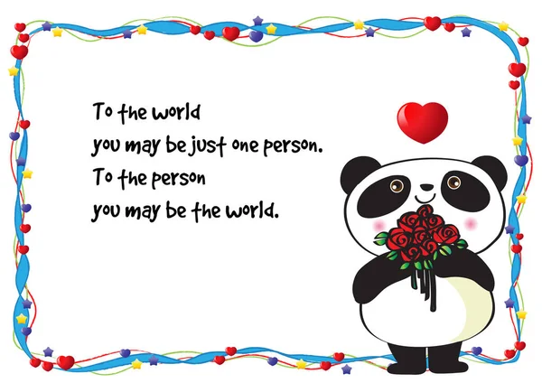 有卡通熊猫和心脏的可爱卡片 — 图库矢量图片