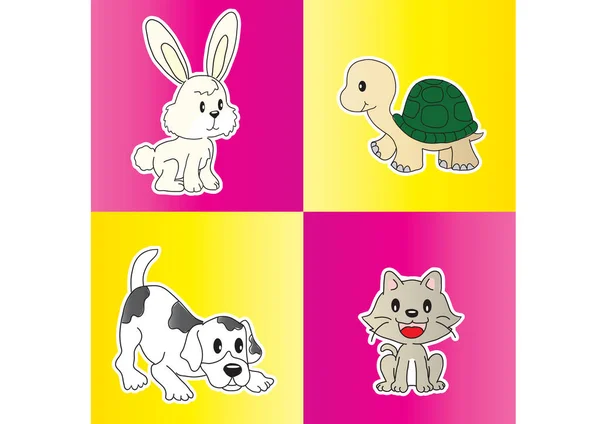 Vector Set Cute Animals Color Background — Stock Vector