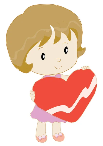 Ilustración Una Chica Con Corazón — Vector de stock