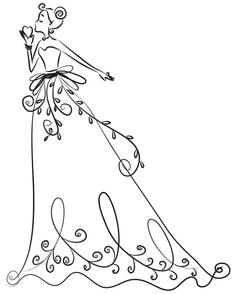 Vektor Ilustrasi Seorang Gadis Dalam Gaun Hitam - Stok Vektor