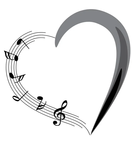 Vector Illustration Heart Music Notes — Stock Vector