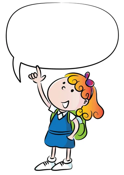 Desenho Animado Menina Escola Feliz Com Banner Branco — Vetor de Stock