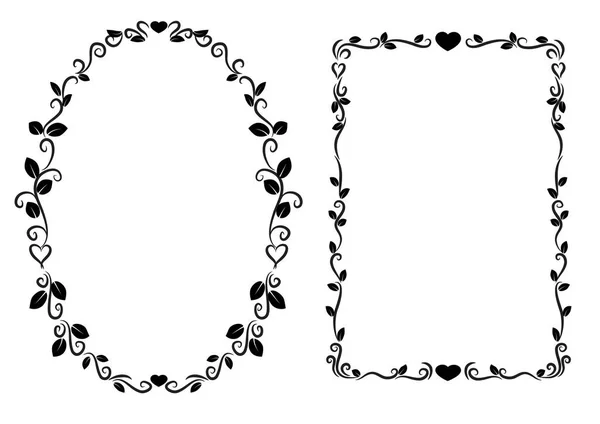 Ensemble Vectoriel Cadre Floral Noir Blanc — Image vectorielle