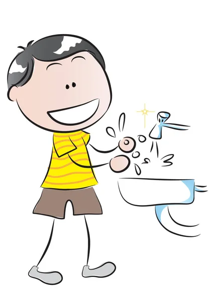 Boy Washing Hands Vector Illustration — Stock Vector