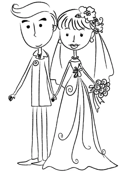 Novio Dibujos Animados Con Novia Vestido Novia Aislado Sobre Fondo — Vector de stock