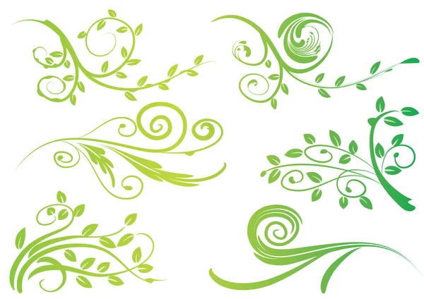 Yeşil çiçekli elementlerin vektör kümesi