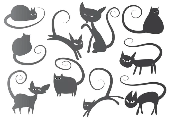 Conjunto Gatos Bonitos Ícones Planos Isolados Fundo Branco Vetor Ilustração — Vetor de Stock