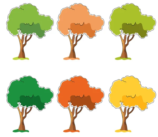 Set Trees Leaves Vector Illustration — Stock Vector