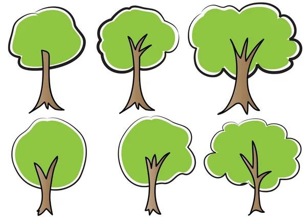 Set Trees Leaves — Stock Vector