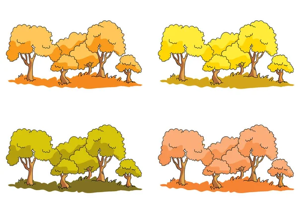 Reihe Von Cartoon Bäumen Isoliert Auf Weißem Hintergrund — Stockvektor