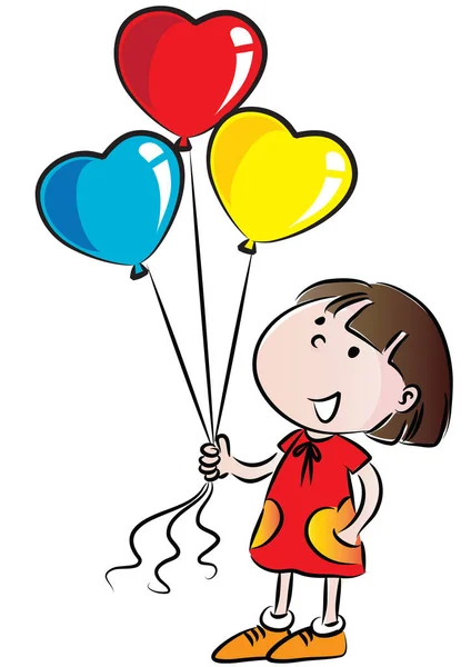 Векторная Иллюстрация Милой Маленькой Девочки Воздушным Шаром — стоковый вектор