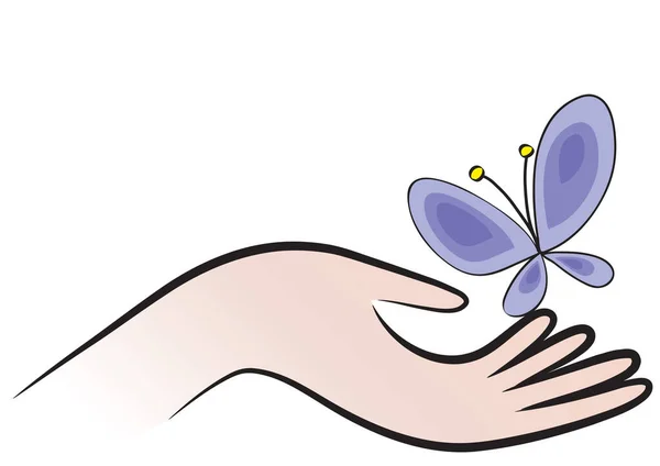 Vector Illustration Hand Holding Butterfly White Background — Stock Vector