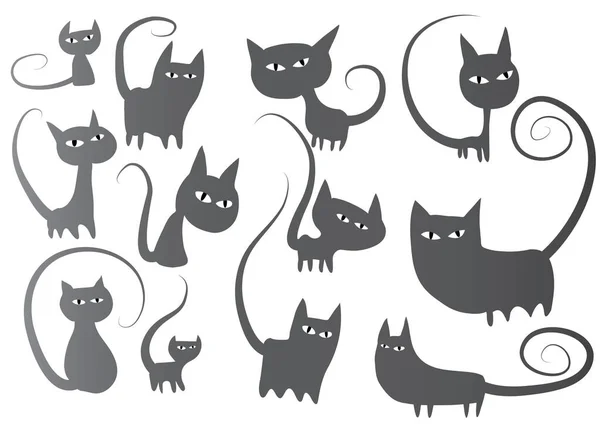 Conjunto Gatos Bonitos Ícones Planos Isolados Fundo Branco Vetor Ilustração — Vetor de Stock