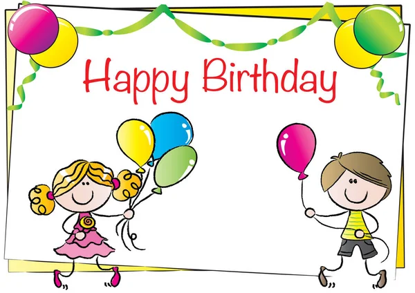 Balonlu ve bayraklı mutlu doğum günü kartı