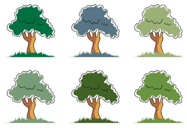 Set Trees Leaves Vector Illustration — Stock Vector