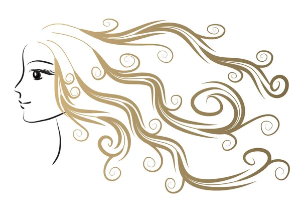 Beau Visage Femme Aux Cheveux Longs — Image vectorielle