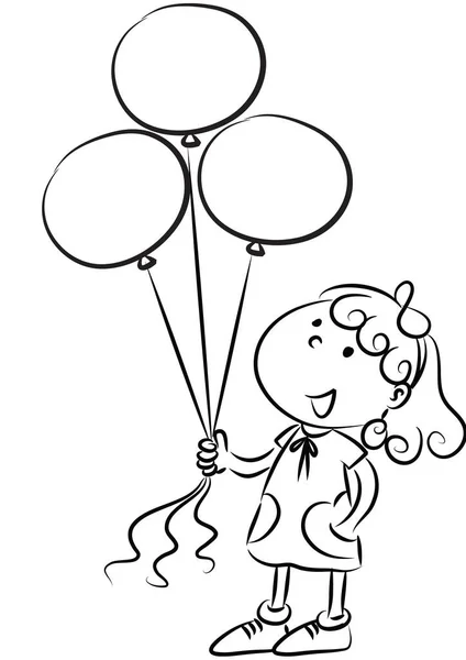 Black White Vector Illustration Girl Holding Balloon — Stock Vector