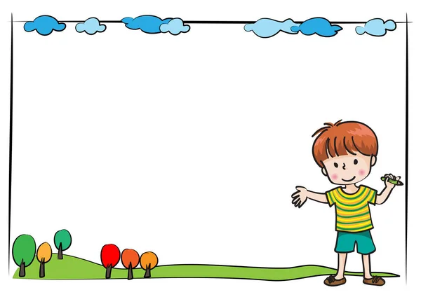 Діти Грають Порожнім Банером — стоковий вектор